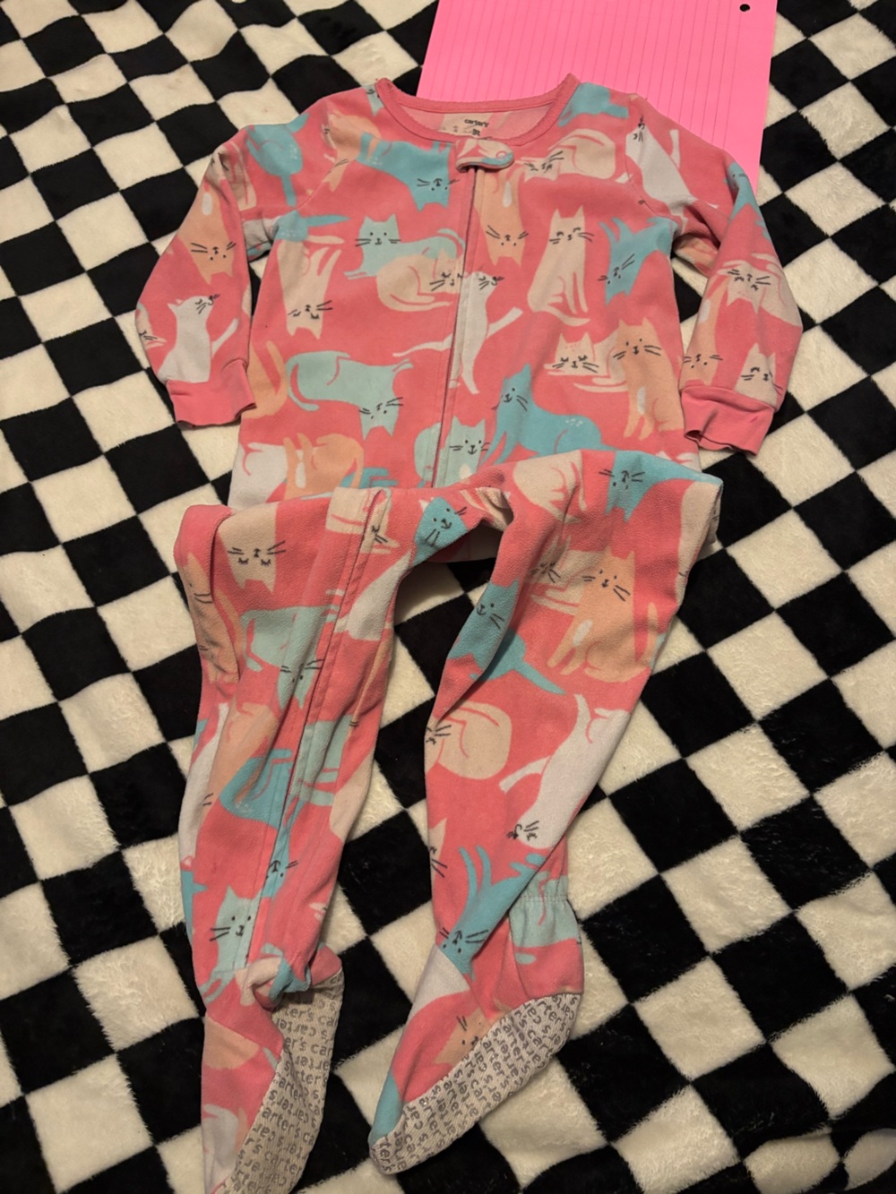 3T pink car carters fleece fall/ winter sleeper (light staining)